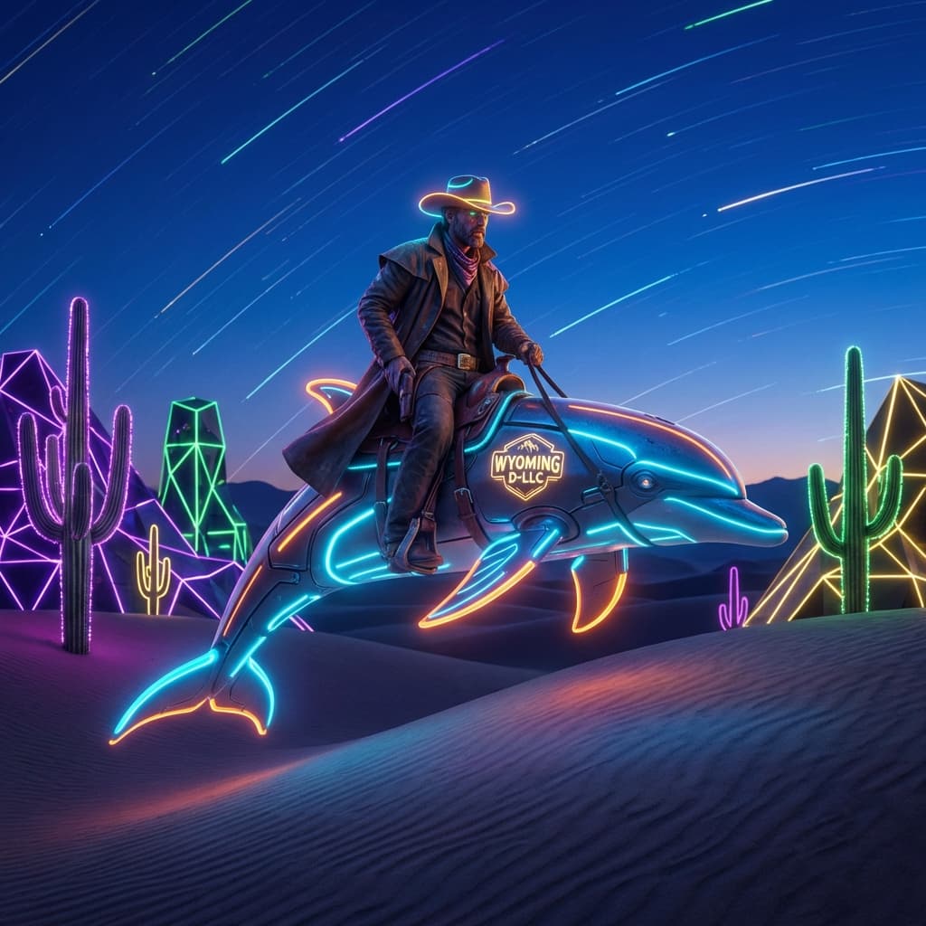 Wyoming Cowboy on Neon Dolphin
